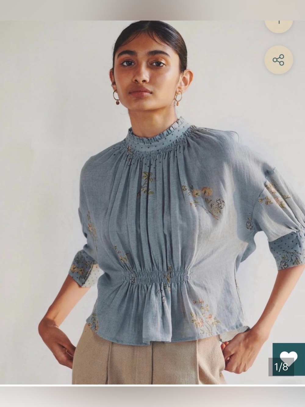 Cord Studio India Hiraeth Bella Top Pale Blue Dahlia Print M
